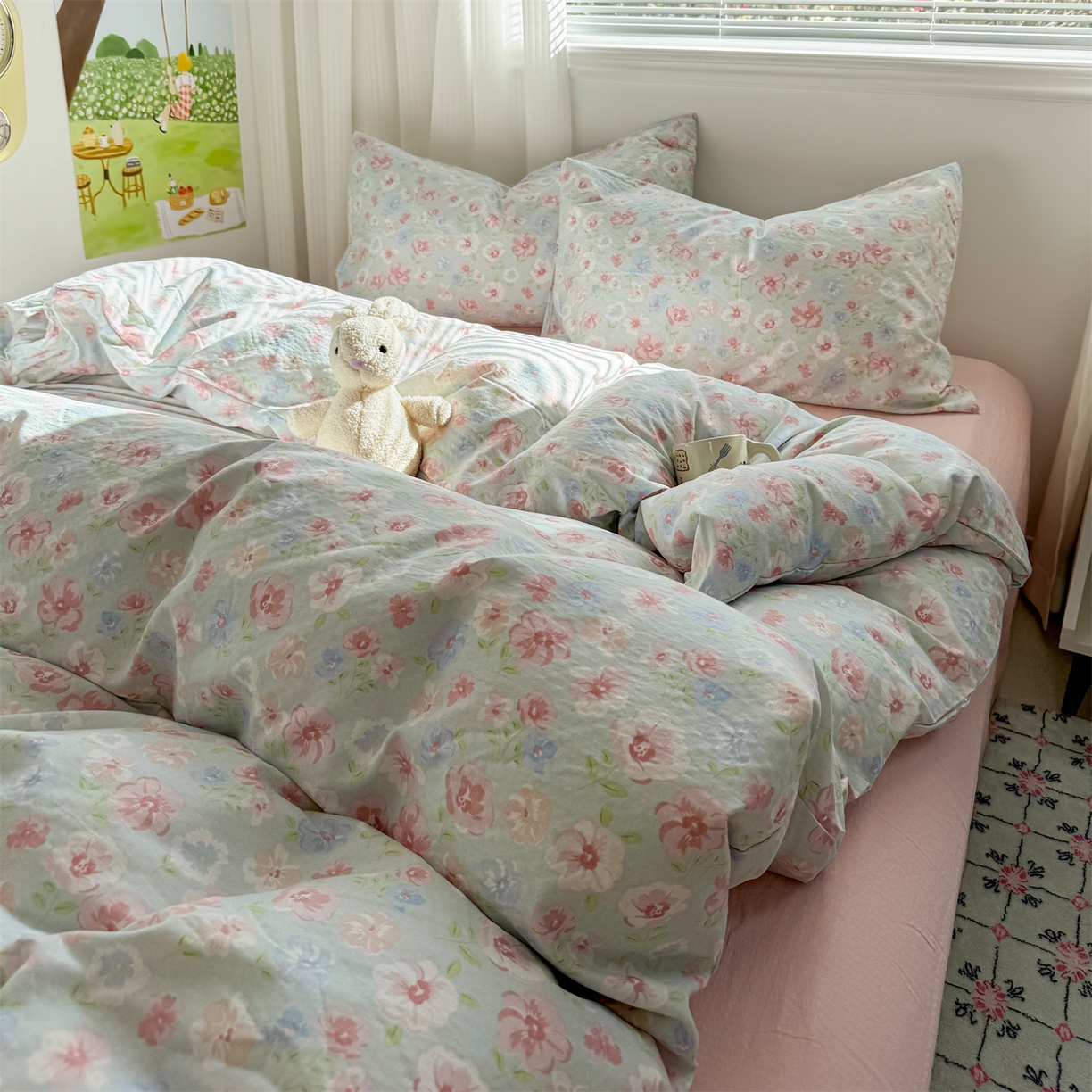 91家纺网 家纺一手货源 找家纺 多品家纺 2025新款超柔云感双层纱四件套 花城兰