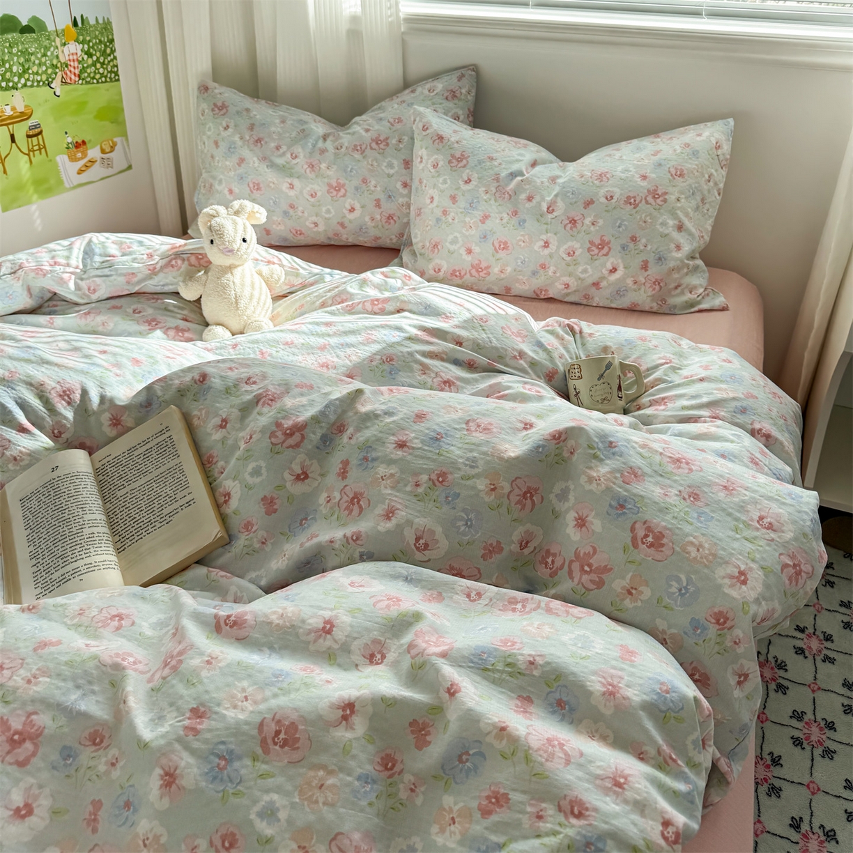 91家纺网 家纺一手货源 找家纺 多品家纺 2025新款超柔云感双层纱四件套 花城兰