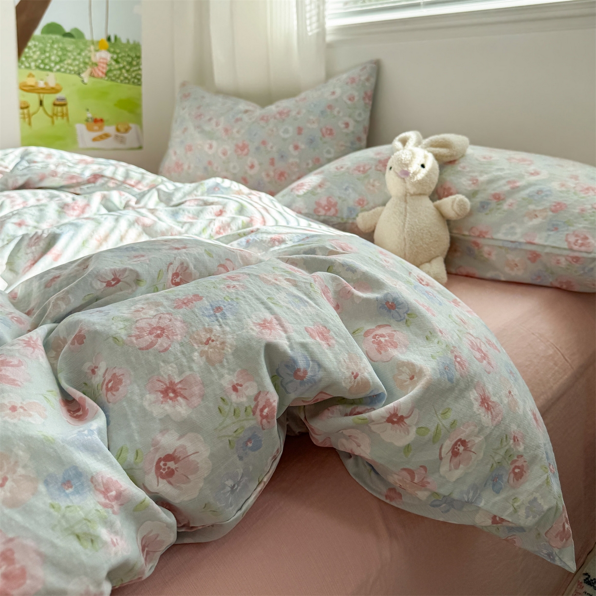 91家纺网 家纺一手货源 找家纺 多品家纺 2025新款超柔云感双层纱四件套 花城兰