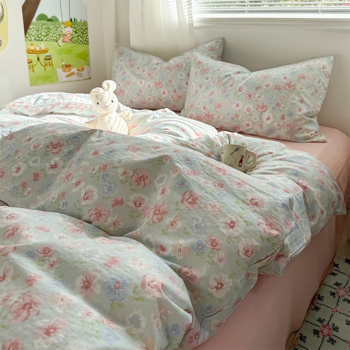 91家纺网 家纺一手货源 找家纺 多品家纺 2025新款超柔云感双层纱四件套 花城兰