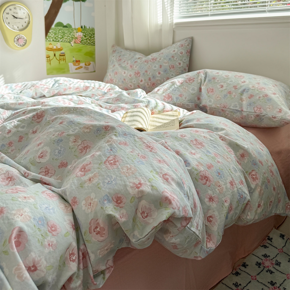 91家纺网 家纺一手货源 找家纺 多品家纺 2025新款超柔云感双层纱四件套 花城兰