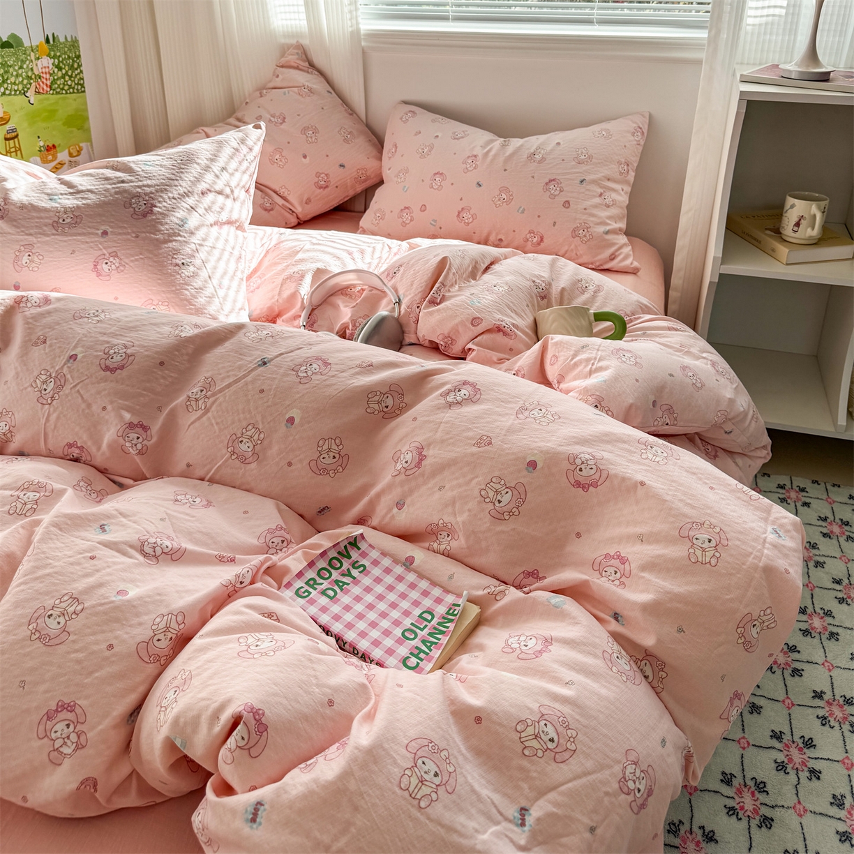 91家纺网 家纺一手货源 找家纺 多品家纺 2025新款超柔云感双层纱四件套 可爱贝贝