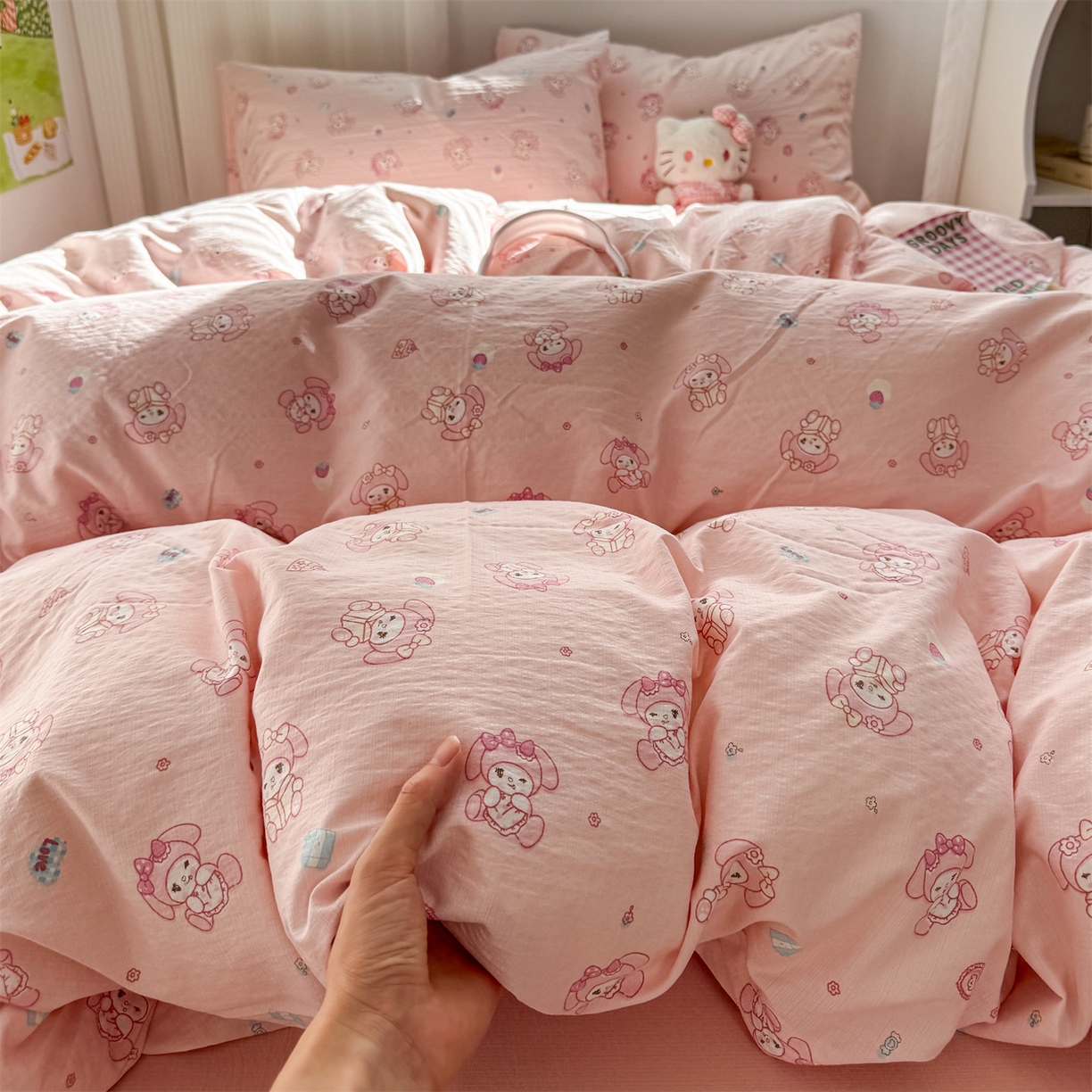 91家纺网 家纺一手货源 找家纺 多品家纺 2025新款超柔云感双层纱四件套 可爱贝贝