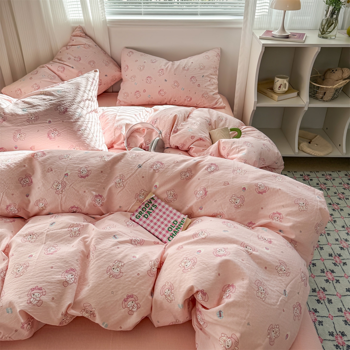 91家纺网 家纺一手货源 找家纺 多品家纺 2025新款超柔云感双层纱四件套 可爱贝贝