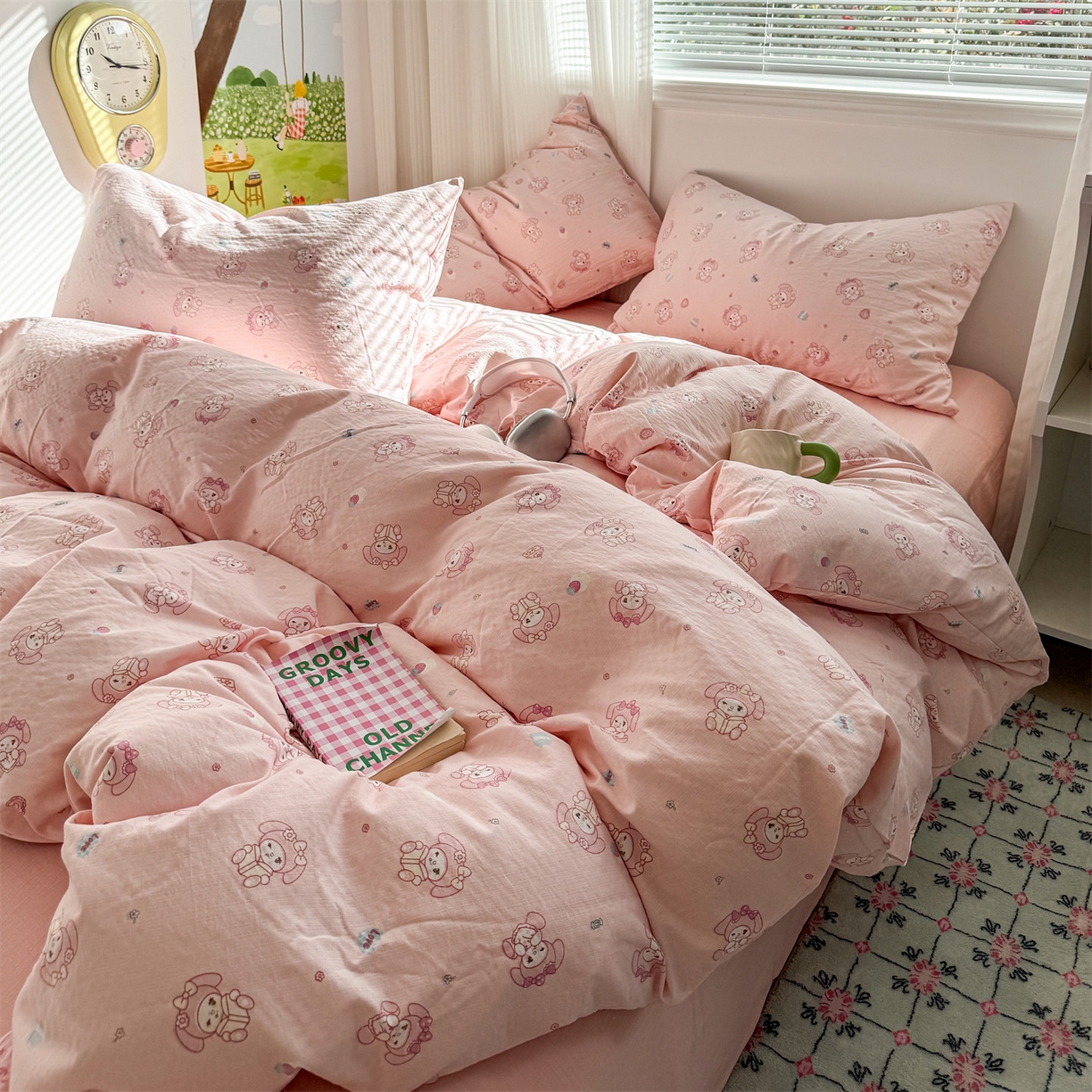 91家纺网 家纺一手货源 找家纺 多品家纺 2025新款超柔云感双层纱四件套 可爱贝贝