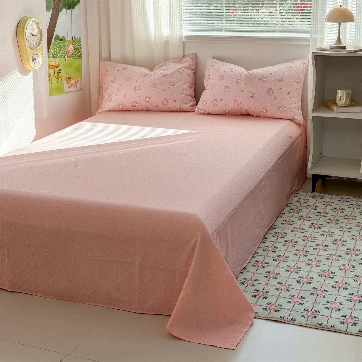 91家纺网 家纺一手货源 找家纺 多品家纺 2025新款超柔云感双层纱四件套 可爱贝贝