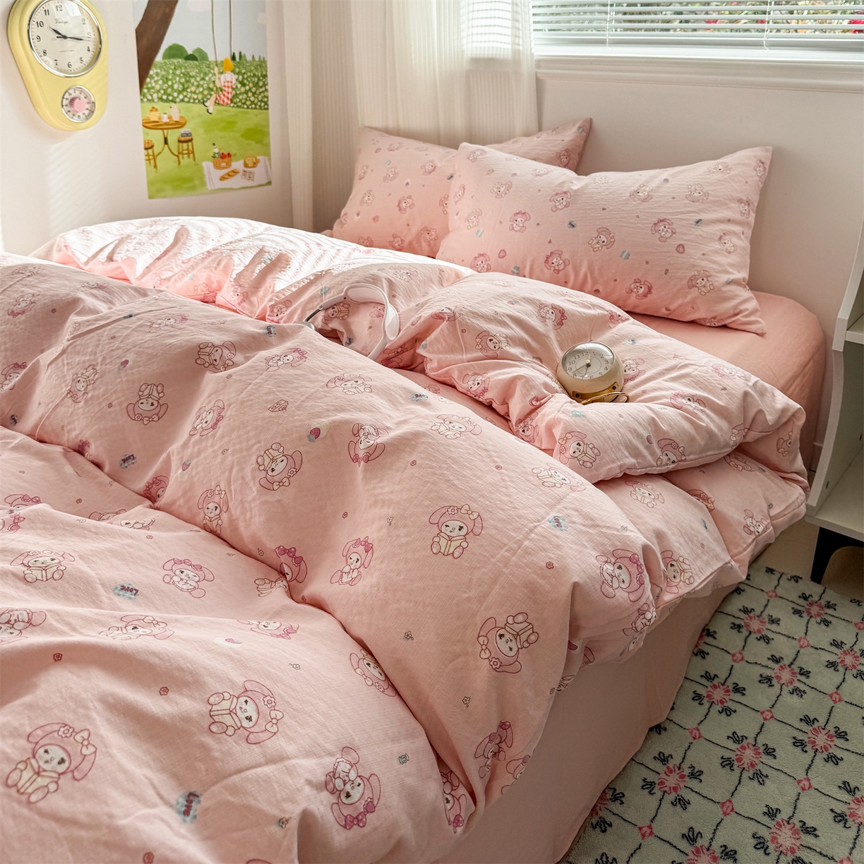 91家纺网 家纺一手货源 找家纺 多品家纺 2025新款超柔云感双层纱四件套 可爱贝贝