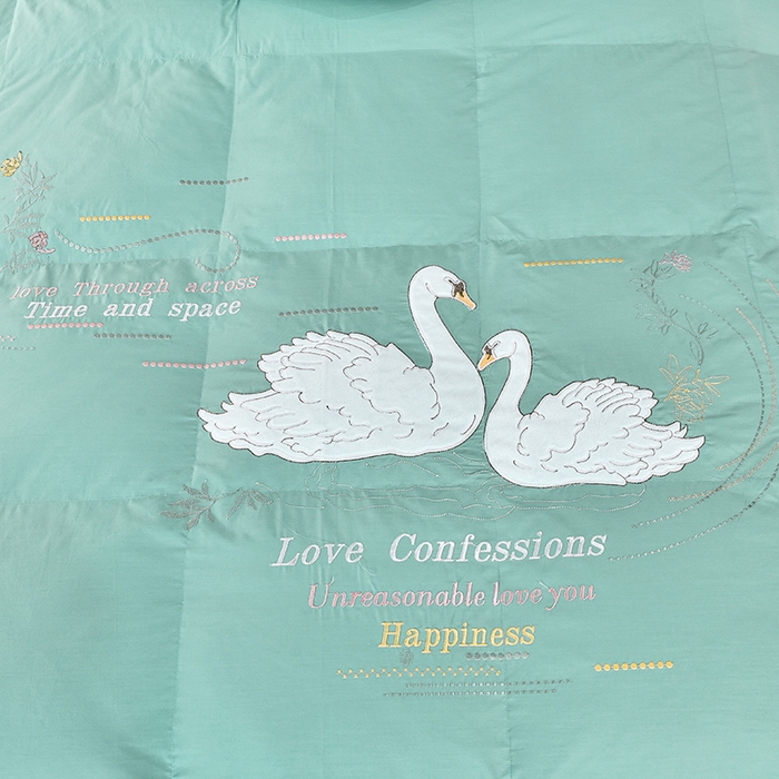 91家纺网 家纺一手货源 找家纺 四川牛皮席 2025秋冬新款95白鹅绒被 白天鹅-清新绿