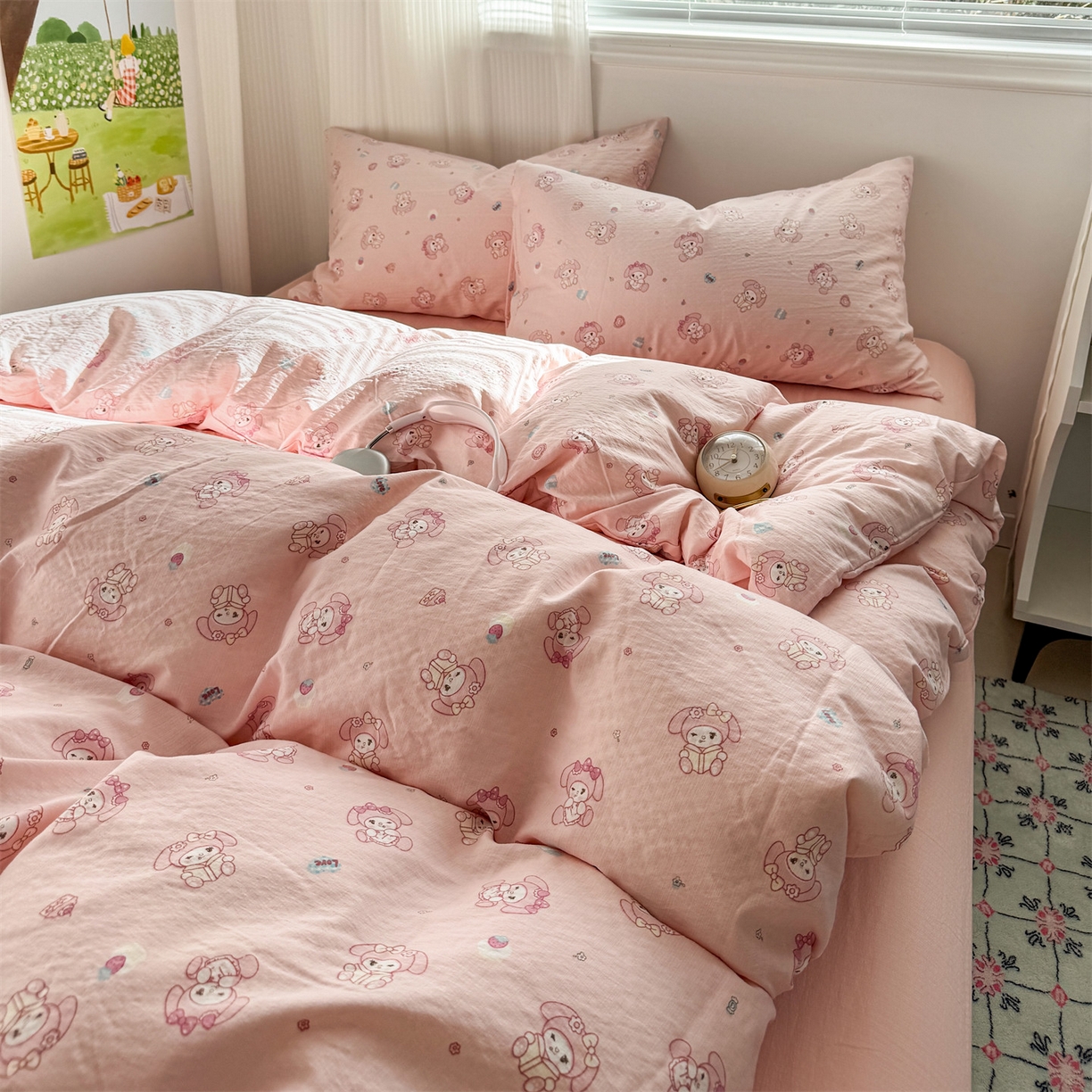 91家纺网 家纺一手货源 找家纺 多品家纺 2025新款超柔云感双层纱四件套 可爱贝贝