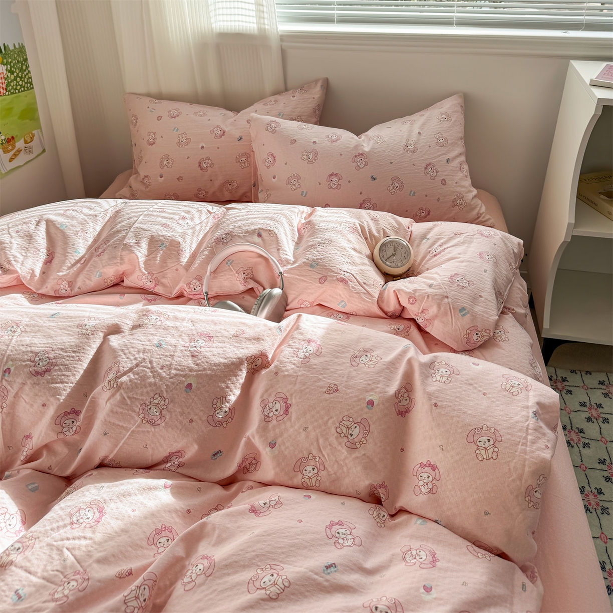 91家纺网 家纺一手货源 找家纺 多品家纺 2025新款超柔云感双层纱四件套 可爱贝贝