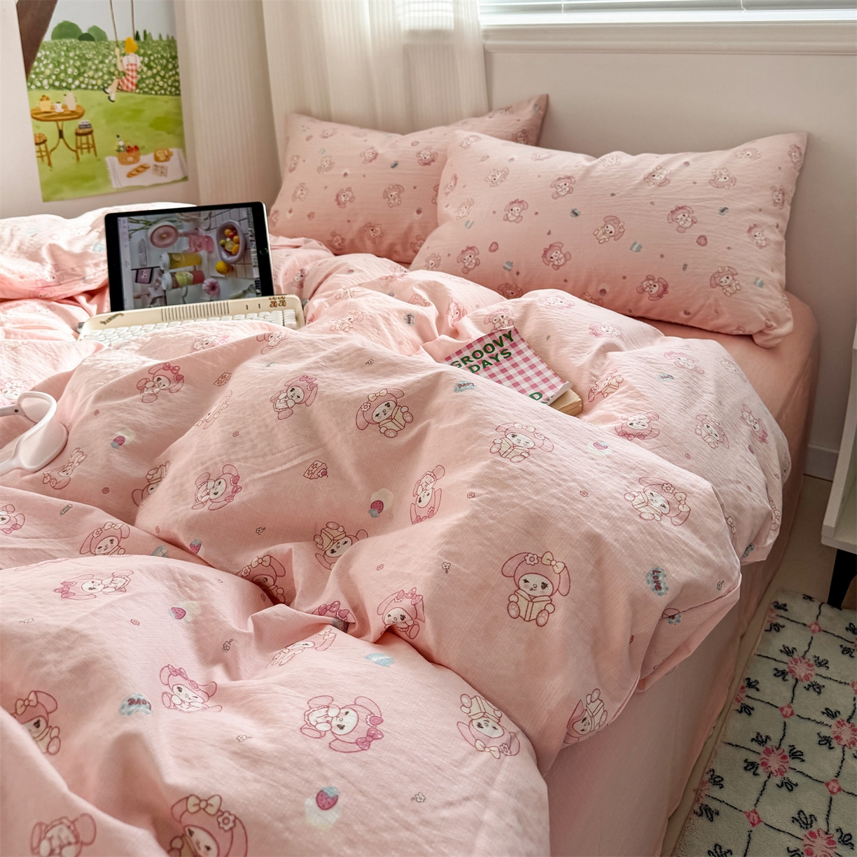 91家纺网 家纺一手货源 找家纺 多品家纺 2025新款超柔云感双层纱四件套 可爱贝贝