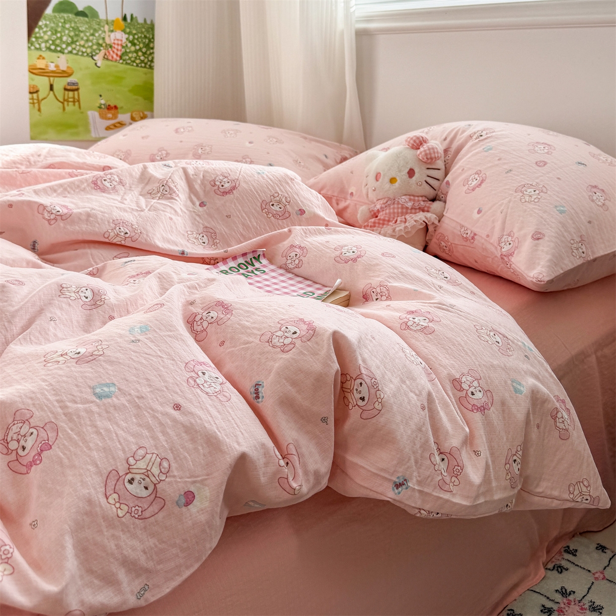 91家纺网 家纺一手货源 找家纺 多品家纺 2025新款超柔云感双层纱四件套 可爱贝贝