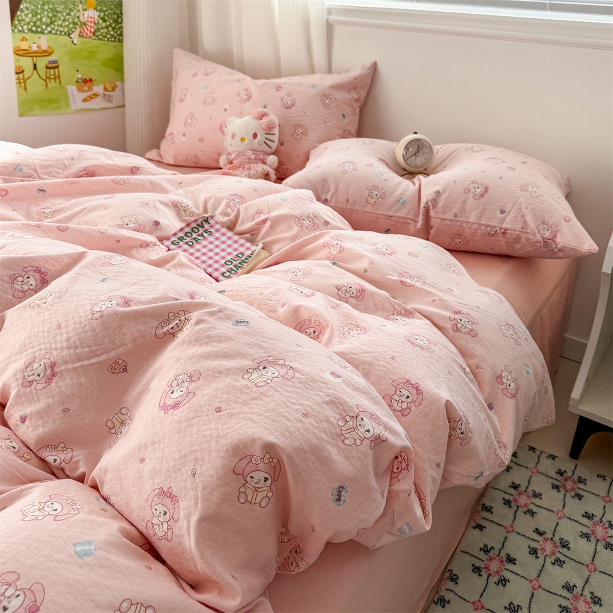 91家纺网 家纺一手货源 找家纺 多品家纺 2025新款超柔云感双层纱四件套 可爱贝贝