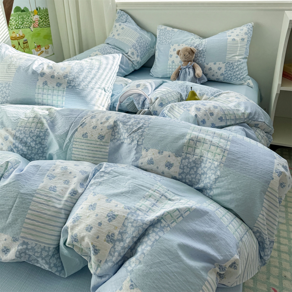 91家纺网 家纺一手货源 找家纺 多品家纺 2025新款超柔云感双层纱四件套 兰花园