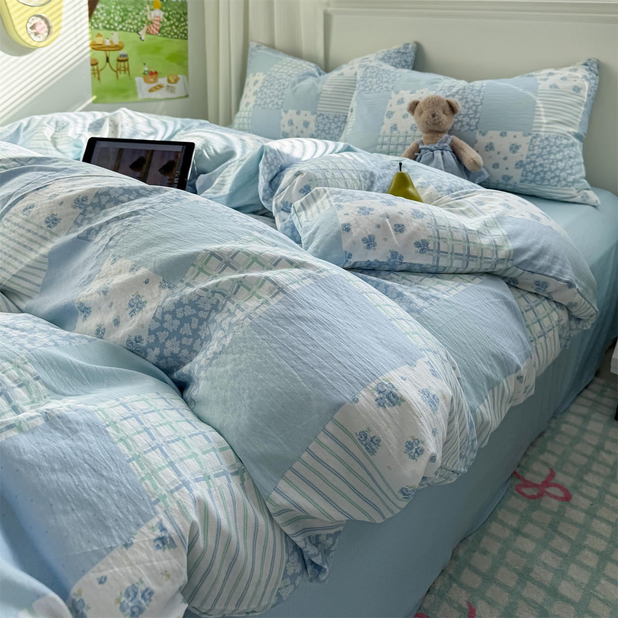 91家纺网 家纺一手货源 找家纺 多品家纺 2025新款超柔云感双层纱四件套 兰花园