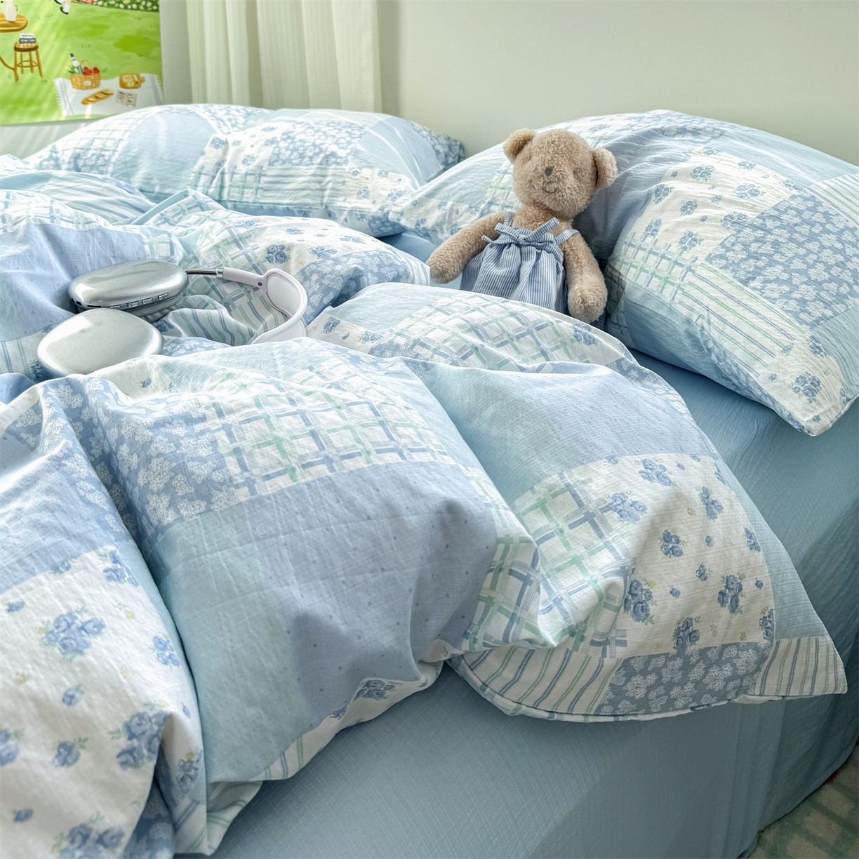 91家纺网 家纺一手货源 找家纺 多品家纺 2025新款超柔云感双层纱四件套 兰花园