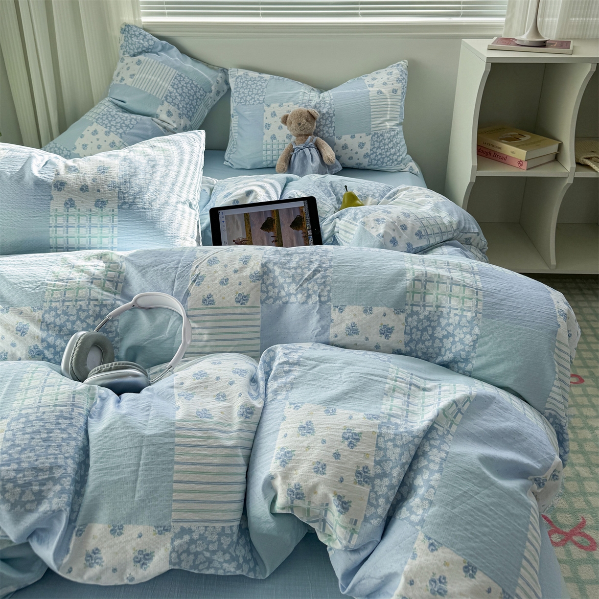 91家纺网 家纺一手货源 找家纺 多品家纺 2025新款超柔云感双层纱四件套 兰花园