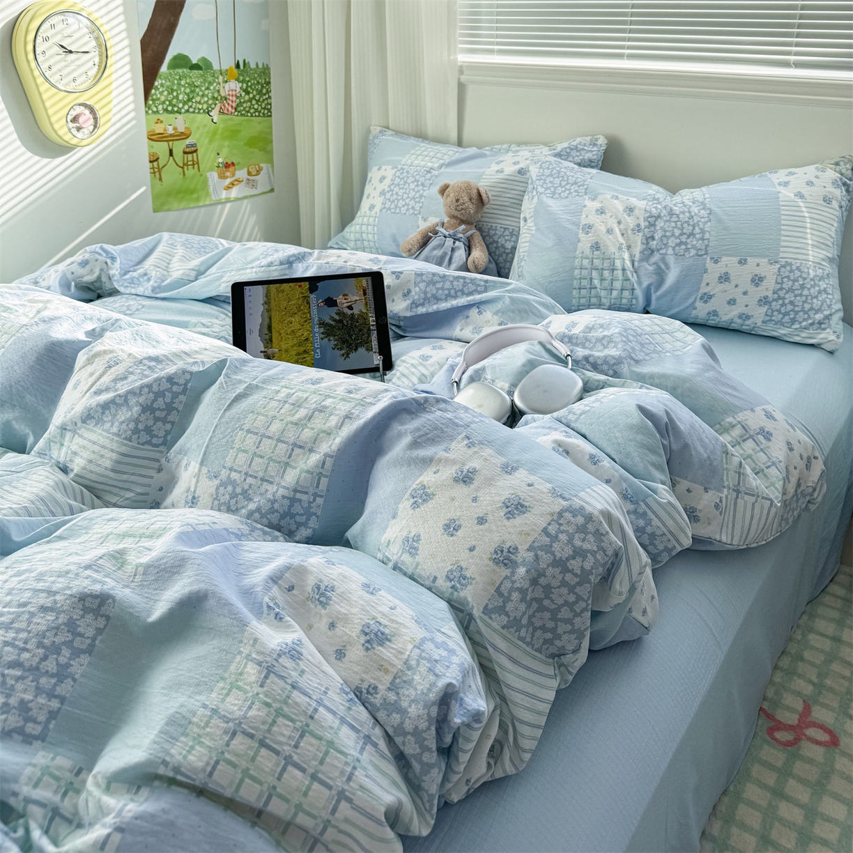 91家纺网 家纺一手货源 找家纺 多品家纺 2025新款超柔云感双层纱四件套 兰花园