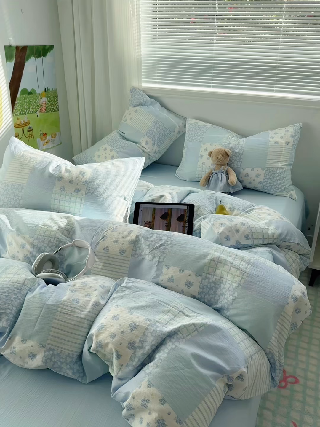 91家纺网 家纺一手货源 找家纺 多品家纺 2025新款超柔云感双层纱四件套 兰花园