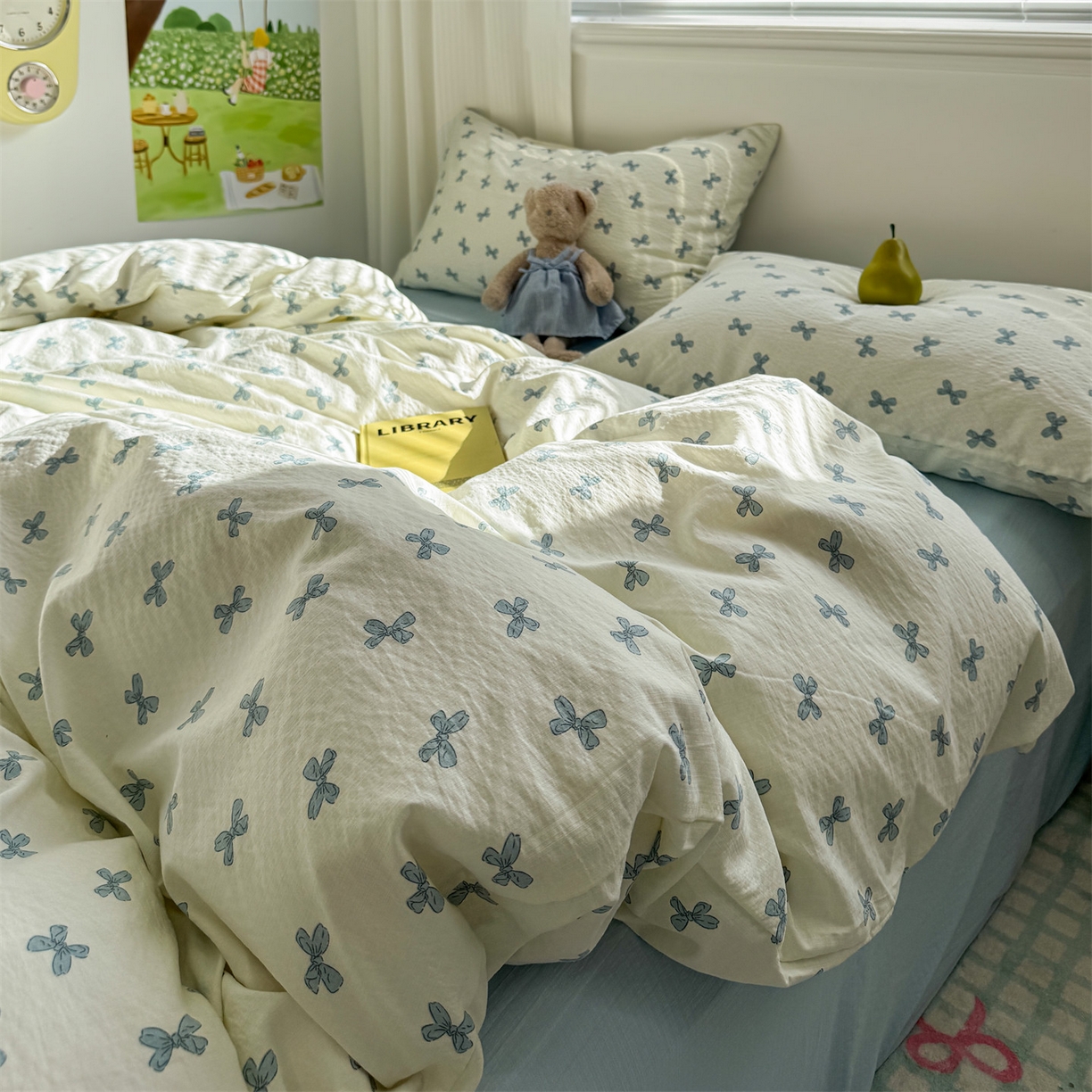 91家纺网 家纺一手货源 找家纺 多品家纺 2025新款超柔云感双层纱四件套 蓝蝶