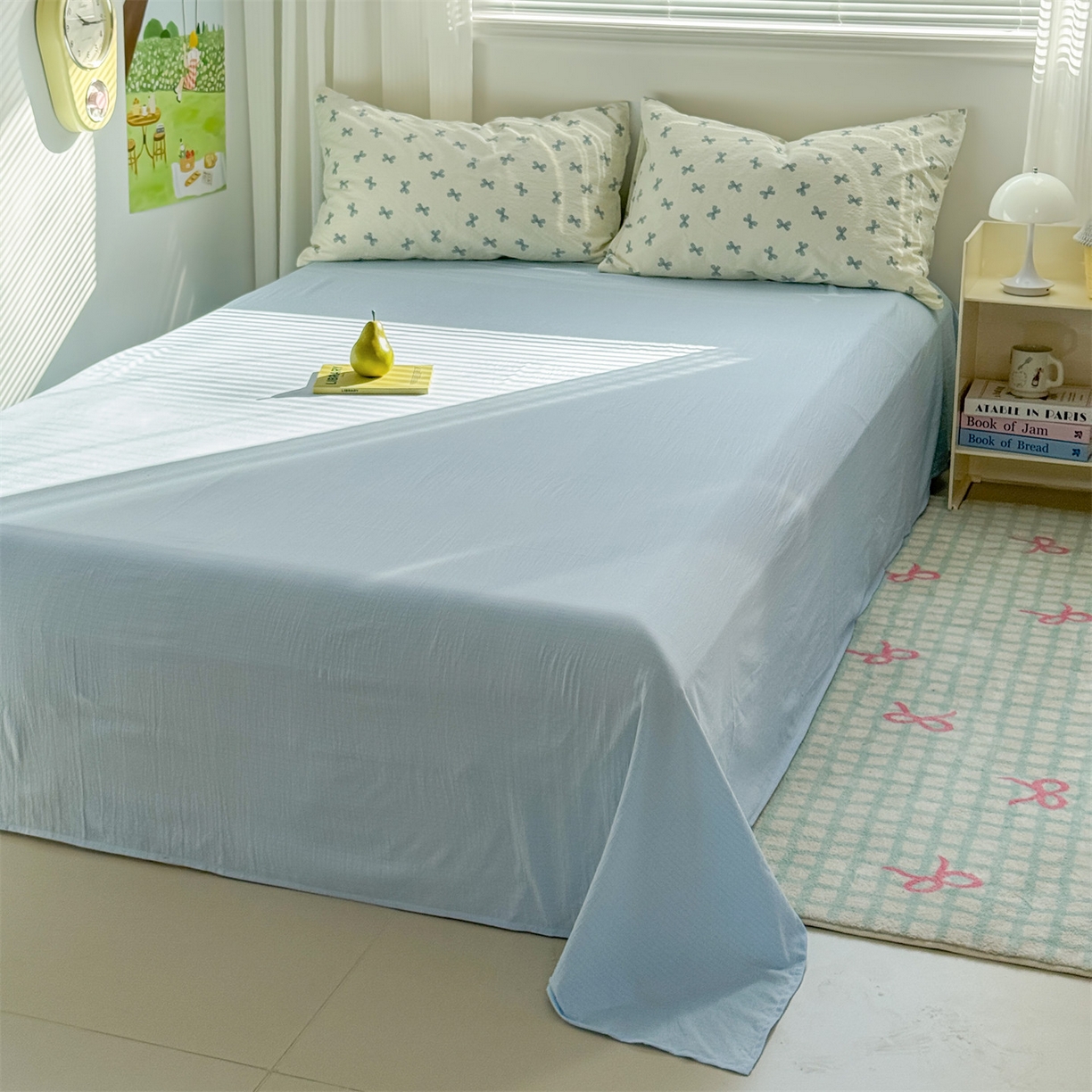 91家纺网 家纺一手货源 找家纺 多品家纺 2025新款超柔云感双层纱四件套 蓝蝶