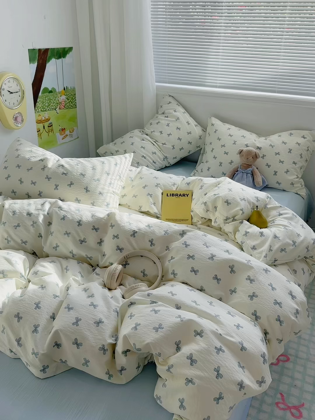 91家纺网 家纺一手货源 找家纺 多品家纺 2025新款超柔云感双层纱四件套 蓝蝶