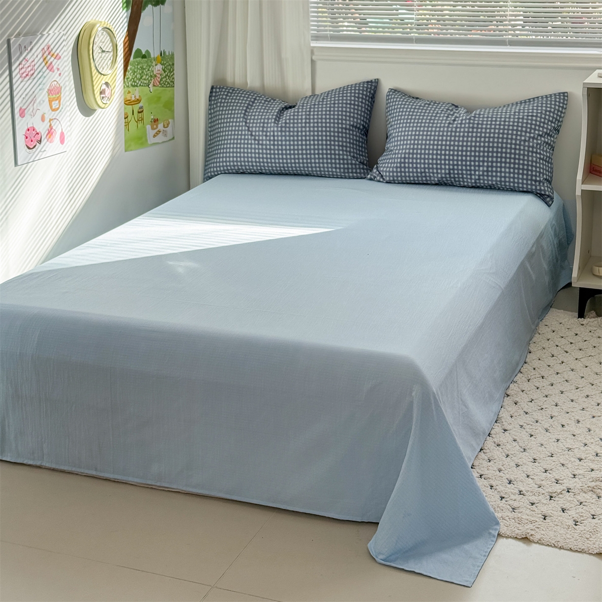 91家纺网 家纺一手货源 找家纺 多品家纺 2025新款超柔云感双层纱四件套 绿格