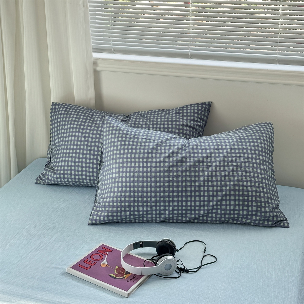 91家纺网 家纺一手货源 找家纺 多品家纺 2025新款超柔云感双层纱四件套 绿格