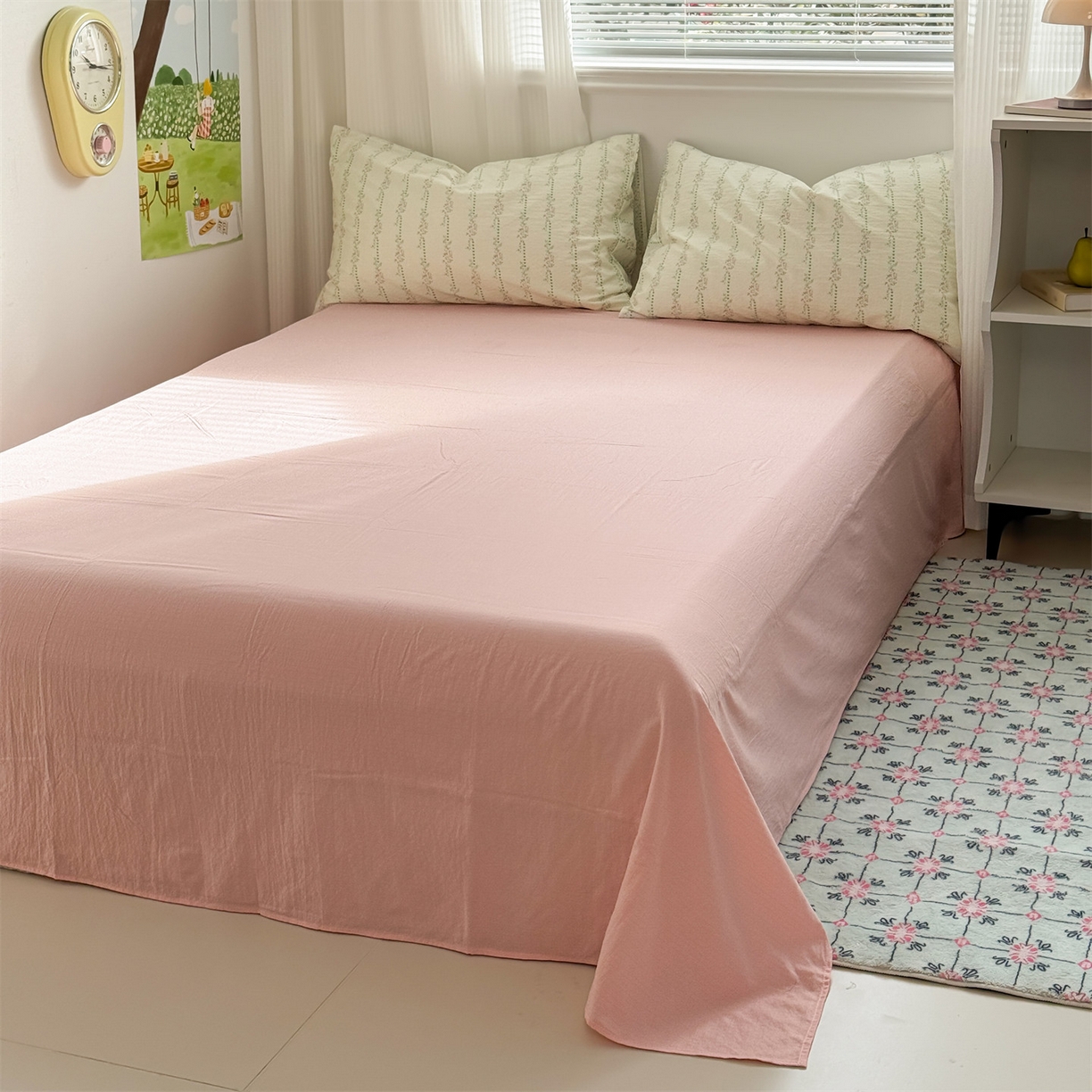 91家纺网 家纺一手货源 找家纺 多品家纺 2025新款超柔云感双层纱四件套 绿藤