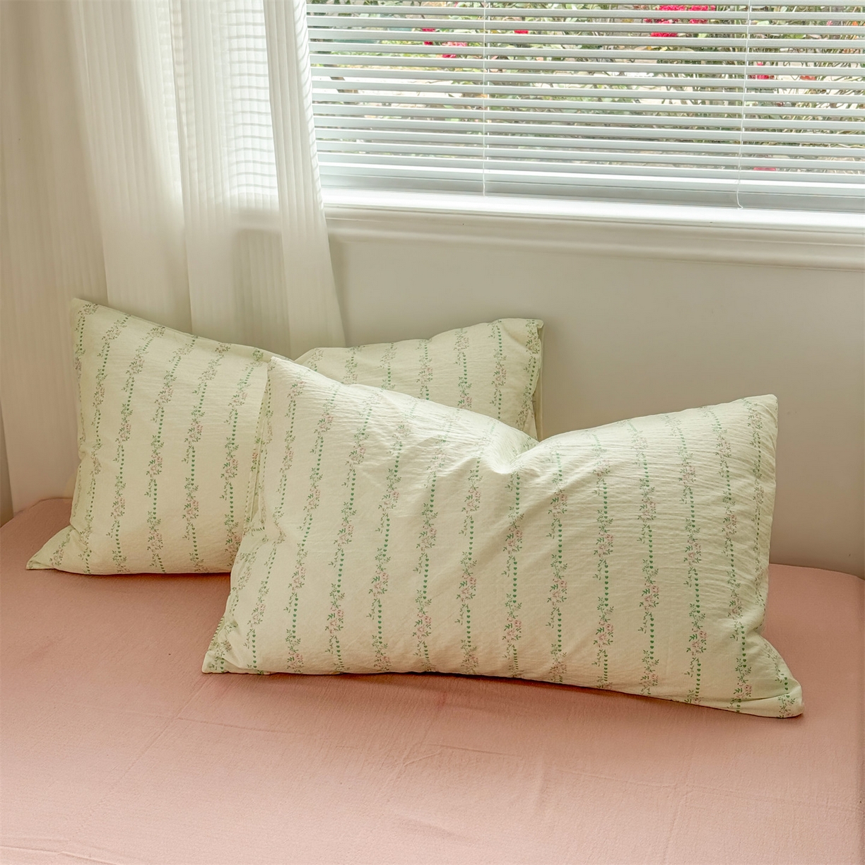 91家纺网 家纺一手货源 找家纺 多品家纺 2025新款超柔云感双层纱四件套 绿藤