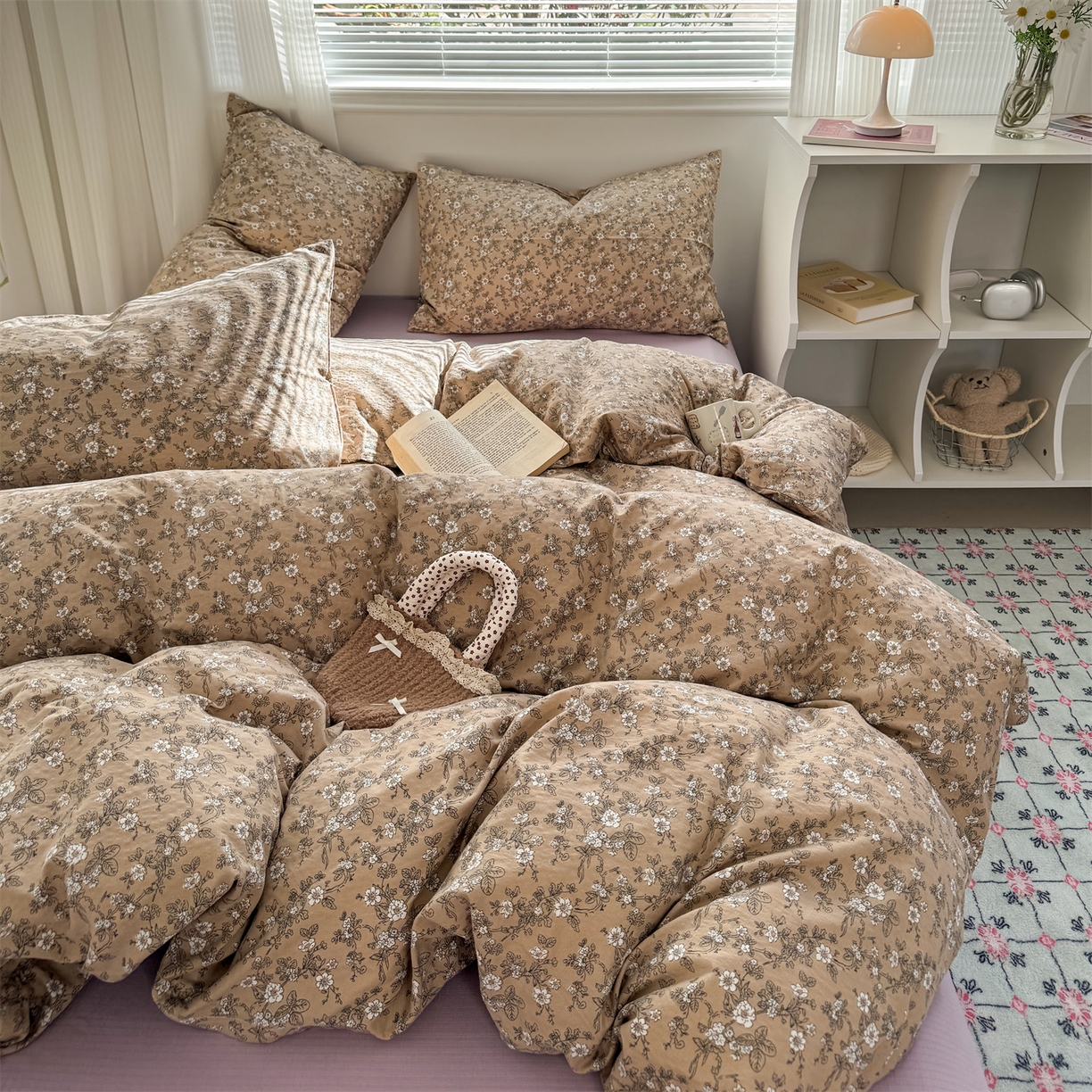 91家纺网 家纺一手货源 找家纺 多品家纺 2025新款超柔云感双层纱四件套 漫步花庭