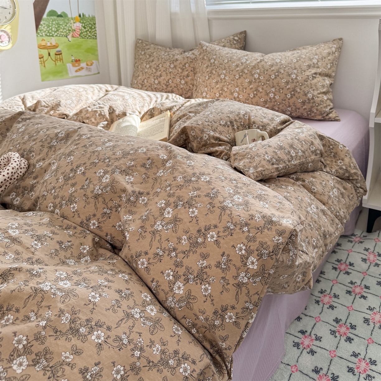 91家纺网 家纺一手货源 找家纺 多品家纺 2025新款超柔云感双层纱四件套 漫步花庭