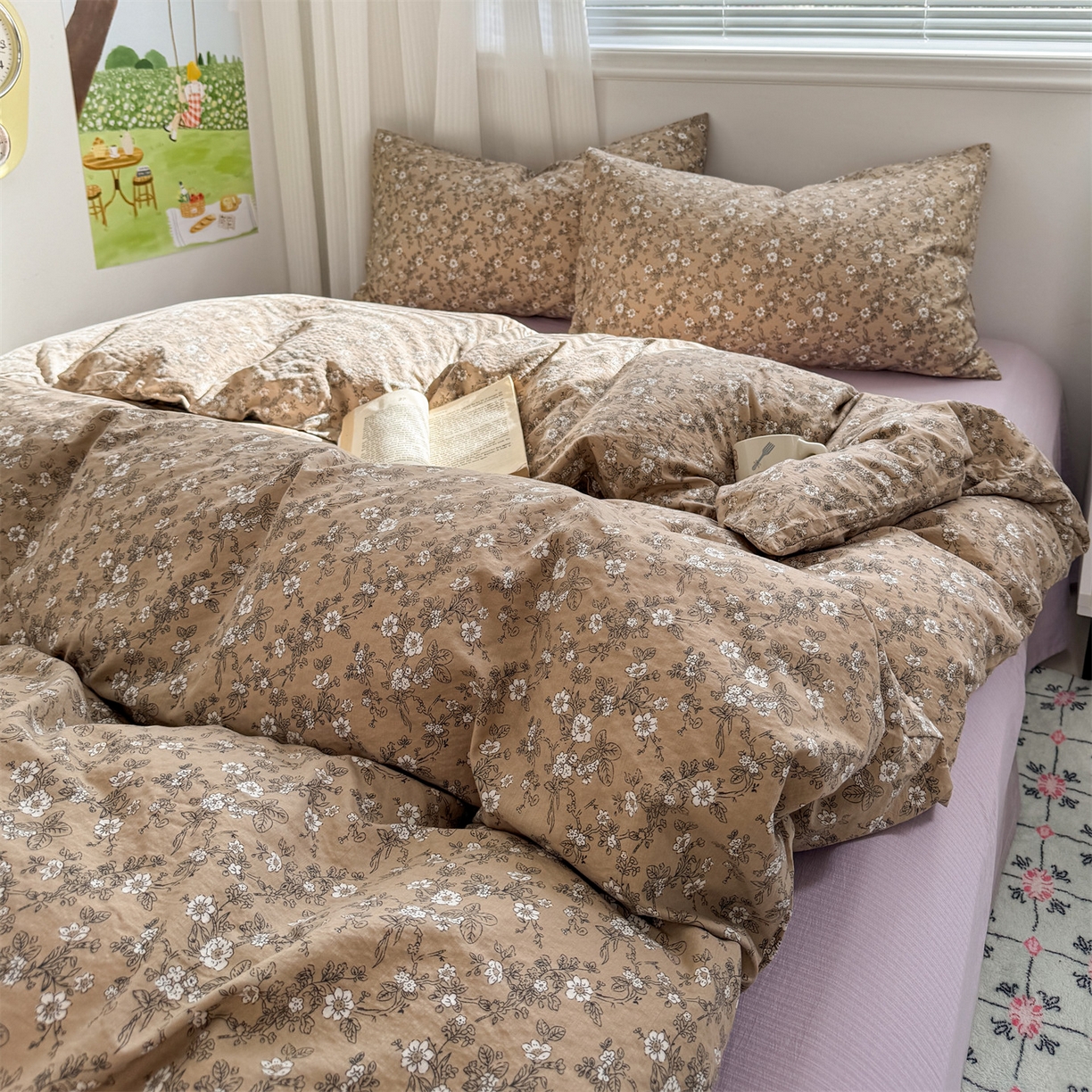 91家纺网 家纺一手货源 找家纺 多品家纺 2025新款超柔云感双层纱四件套 漫步花庭