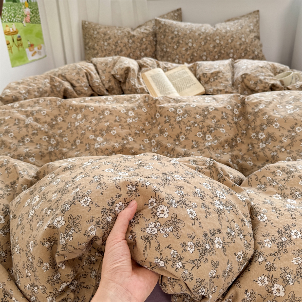 91家纺网 家纺一手货源 找家纺 多品家纺 2025新款超柔云感双层纱四件套 漫步花庭