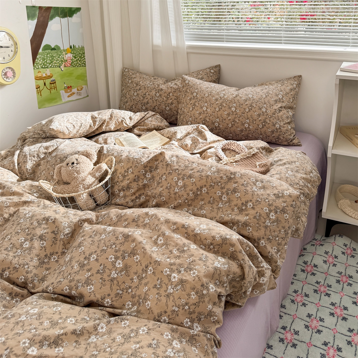 91家纺网 家纺一手货源 找家纺 多品家纺 2025新款超柔云感双层纱四件套 漫步花庭