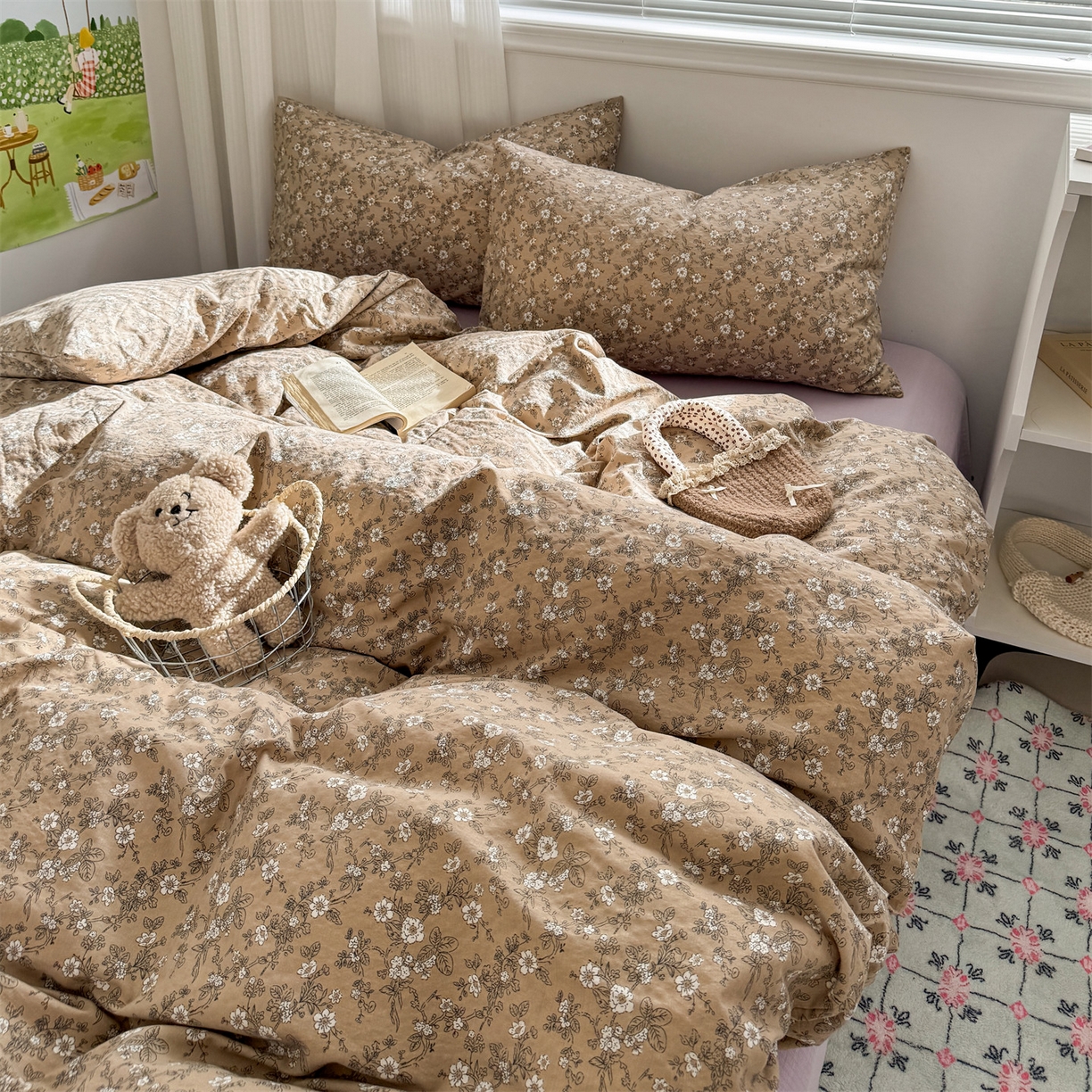 91家纺网 家纺一手货源 找家纺 多品家纺 2025新款超柔云感双层纱四件套 漫步花庭