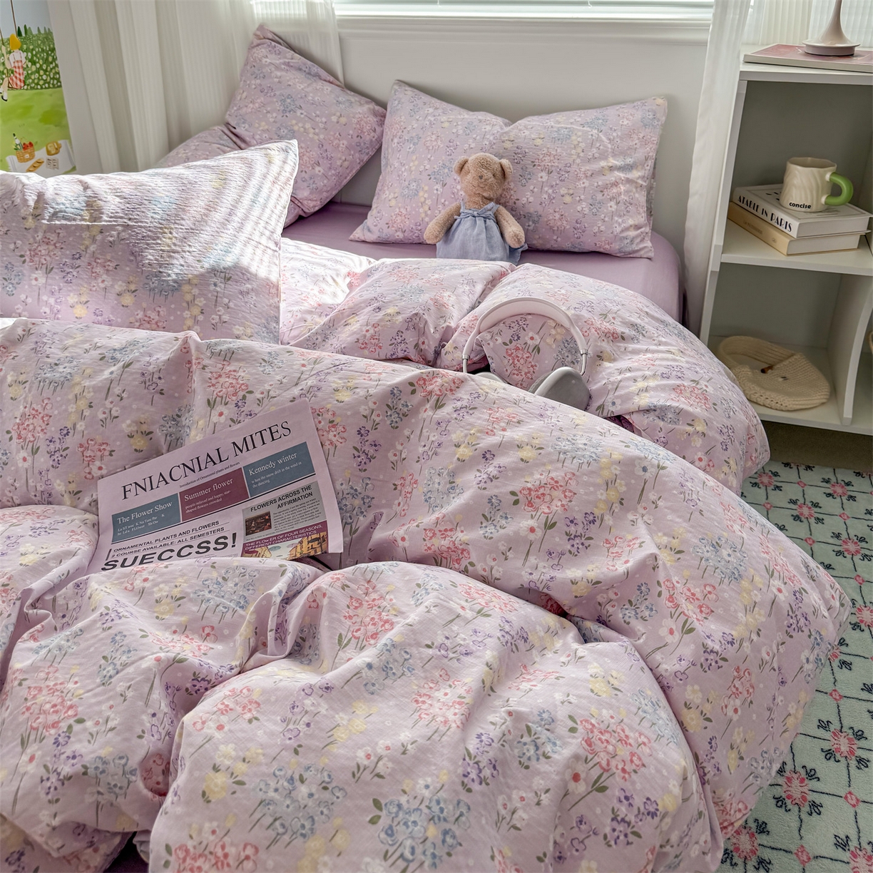 91家纺网 家纺一手货源 找家纺 多品家纺 2025新款超柔云感双层纱四件套 梦境紫