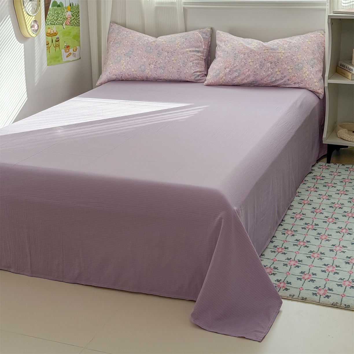 91家纺网 家纺一手货源 找家纺 多品家纺 2025新款超柔云感双层纱四件套 梦境紫