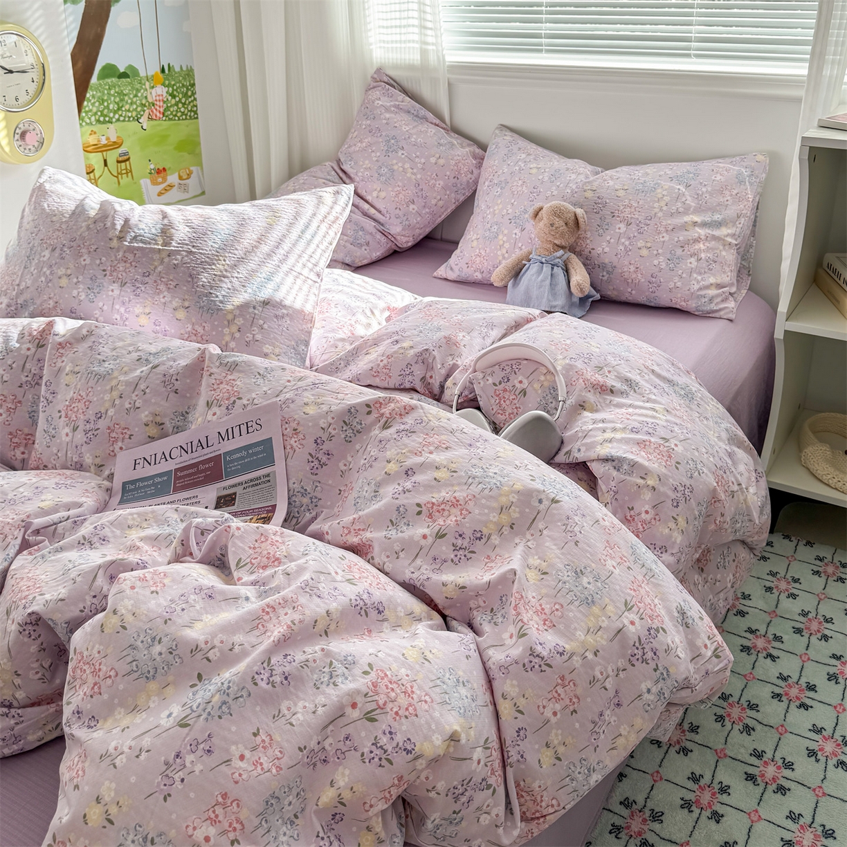 91家纺网 家纺一手货源 找家纺 多品家纺 2025新款超柔云感双层纱四件套 梦境紫