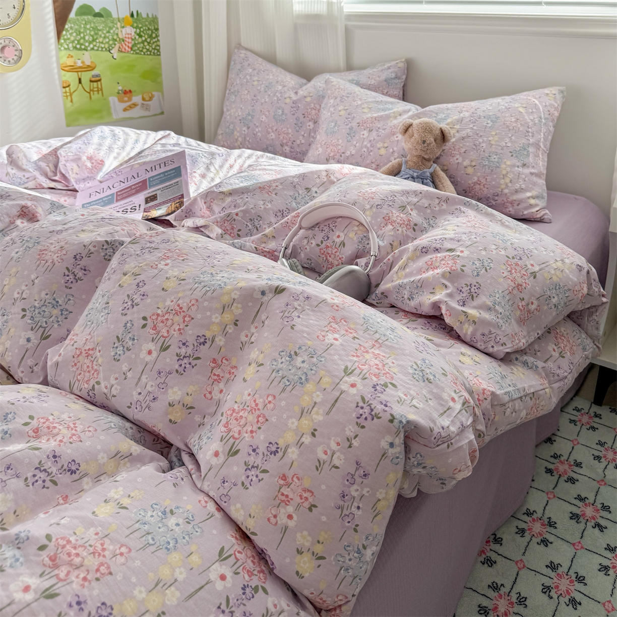 91家纺网 家纺一手货源 找家纺 多品家纺 2025新款超柔云感双层纱四件套 梦境紫