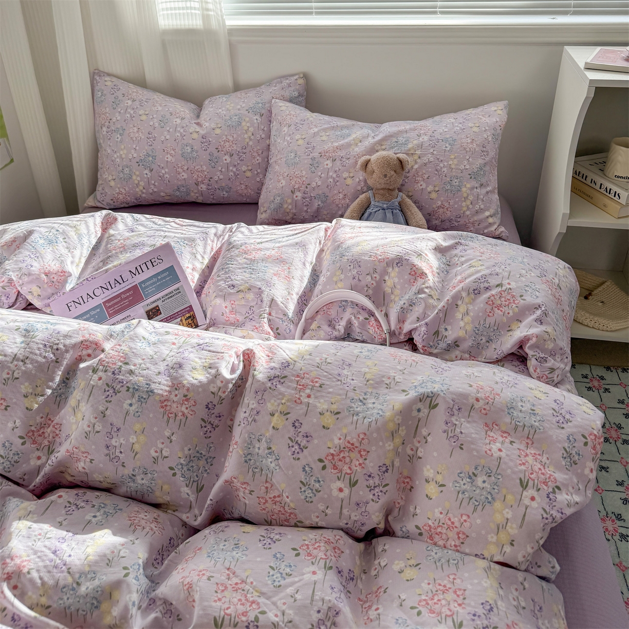 91家纺网 家纺一手货源 找家纺 多品家纺 2025新款超柔云感双层纱四件套 梦境紫