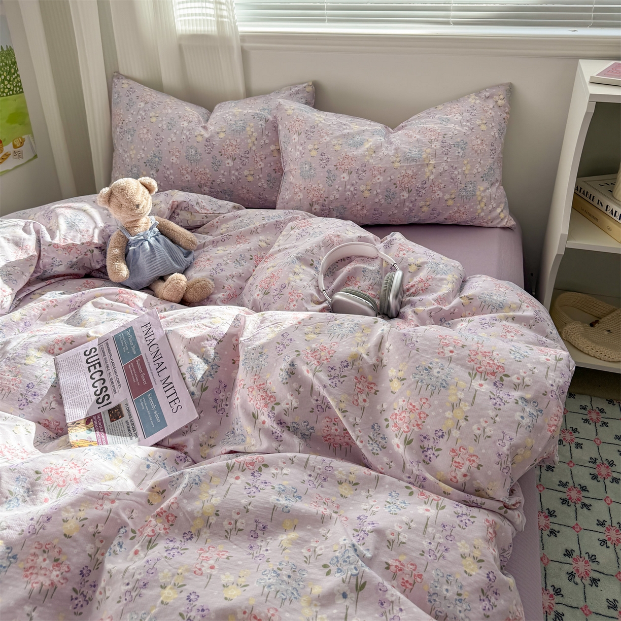 91家纺网 家纺一手货源 找家纺 多品家纺 2025新款超柔云感双层纱四件套 梦境紫