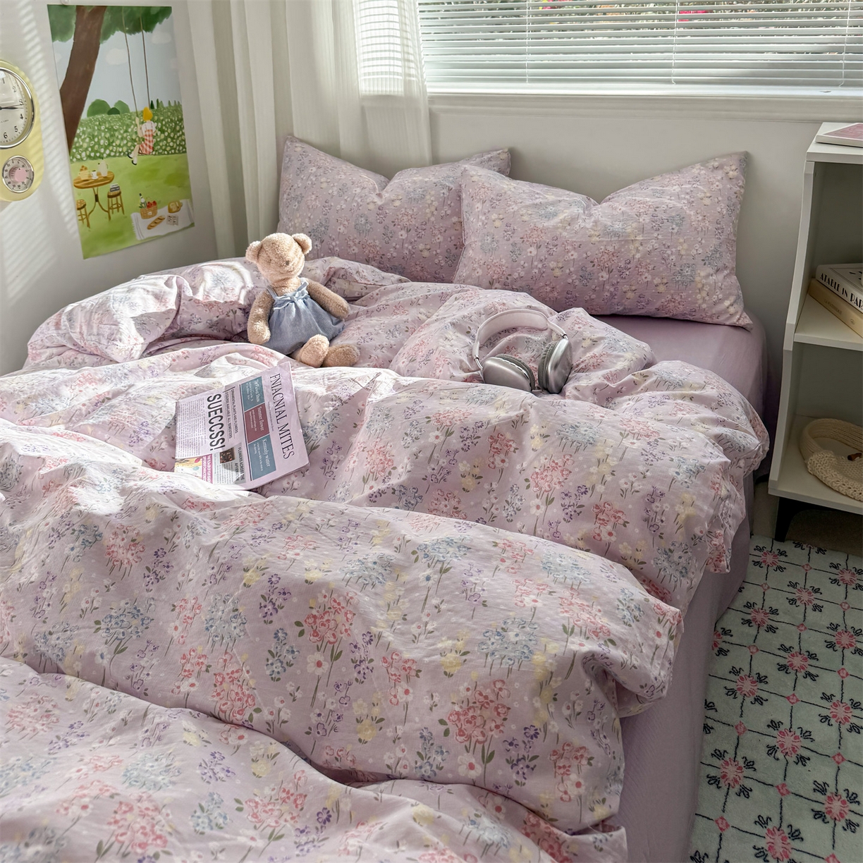 91家纺网 家纺一手货源 找家纺 多品家纺 2025新款超柔云感双层纱四件套 梦境紫