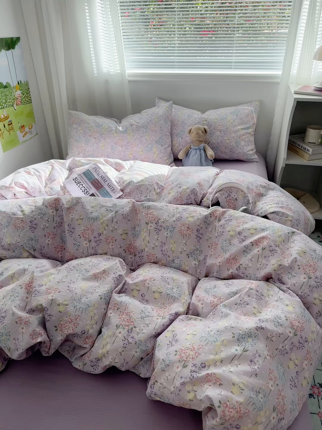 91家纺网 家纺一手货源 找家纺 多品家纺 2025新款超柔云感双层纱四件套 梦境紫