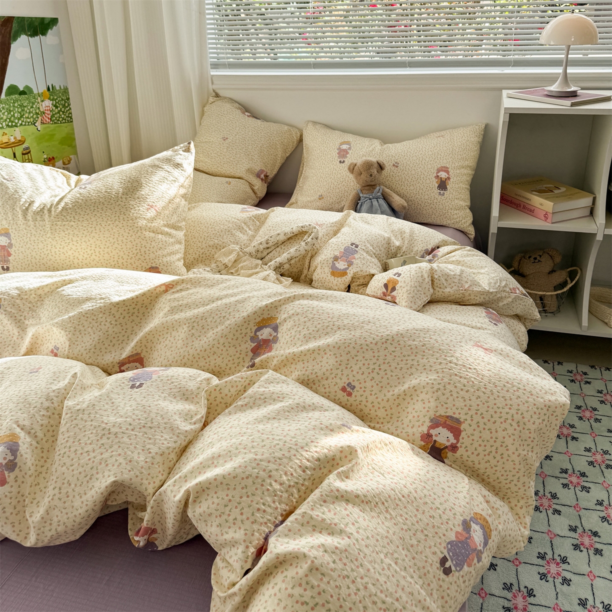 91家纺网 家纺一手货源 找家纺 多品家纺 2025新款超柔云感双层纱四件套 米塔丫丫