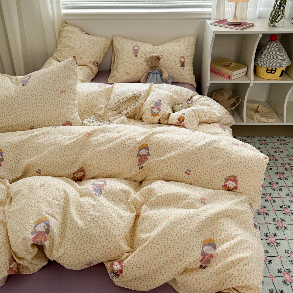 91家纺网 家纺一手货源 找家纺 多品家纺 2025新款超柔云感双层纱四件套 米塔丫丫