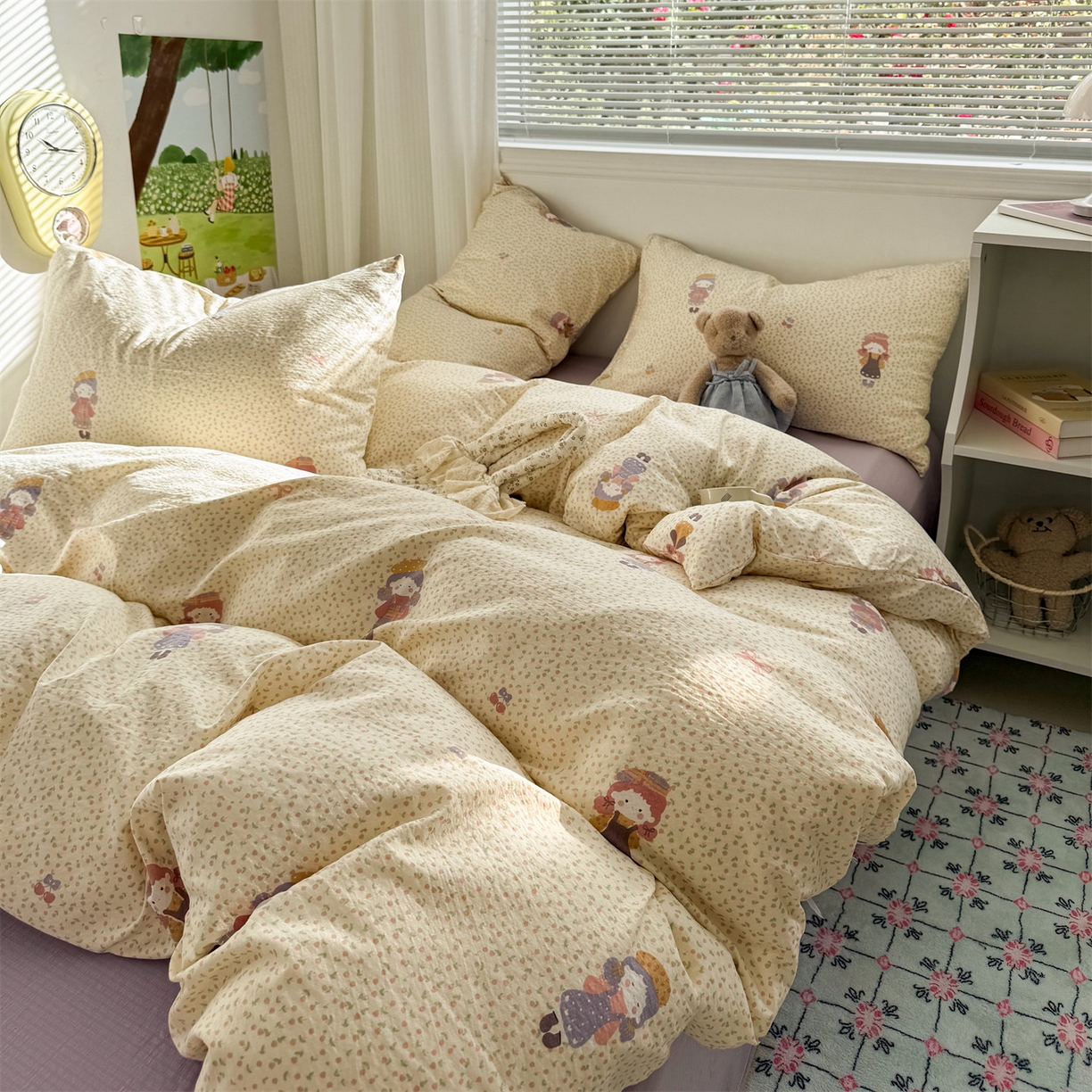 91家纺网 家纺一手货源 找家纺 多品家纺 2025新款超柔云感双层纱四件套 米塔丫丫