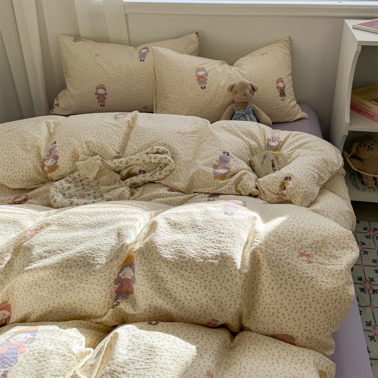 91家纺网 家纺一手货源 找家纺 多品家纺 2025新款超柔云感双层纱四件套 米塔丫丫