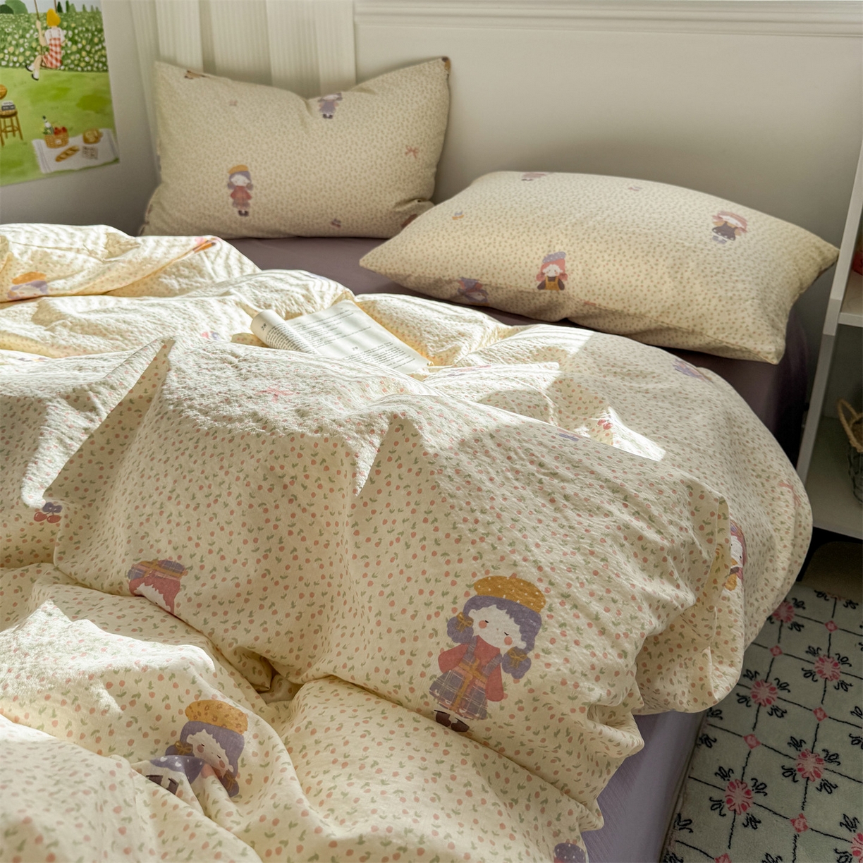 91家纺网 家纺一手货源 找家纺 多品家纺 2025新款超柔云感双层纱四件套 米塔丫丫