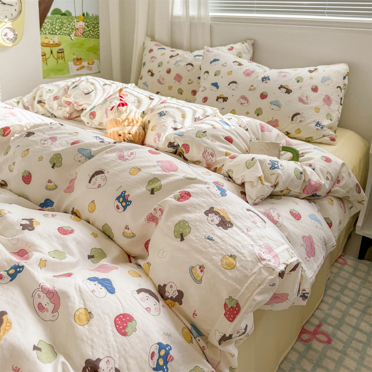 91家纺网 家纺一手货源 找家纺 多品家纺 2025新款超柔云感双层纱四件套 魔法新新